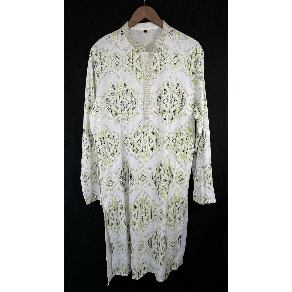 Aarong Bangladesh Embroidered Maxi Dress Size XL Ethnic Boho Shift Side Slits